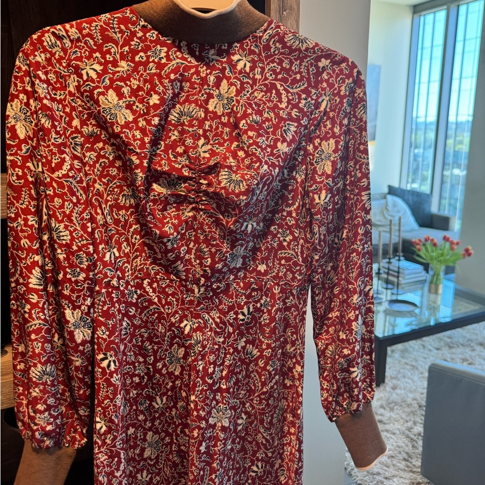Veronica Beard Reema SZ 6 Women's Silk Vine Floral Midi Dress Cranberry NWT